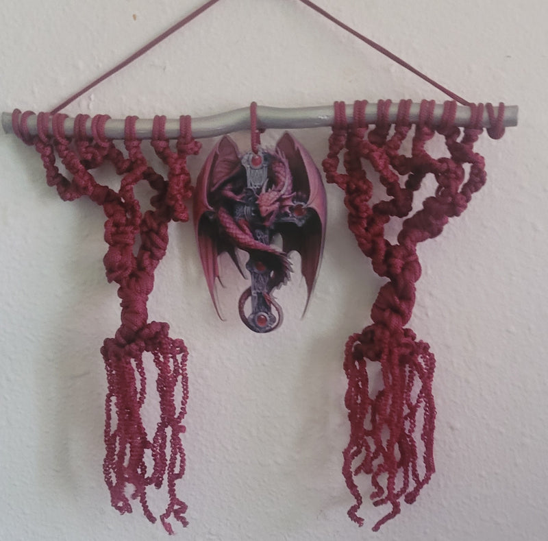 Burgundy and Silver Dragon Between Two Macramé Trees