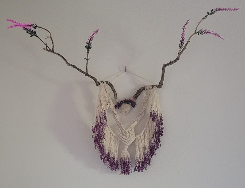 Honeysuckle Stick Antlers with Ivory Cord and Purple-Tipped Fringe