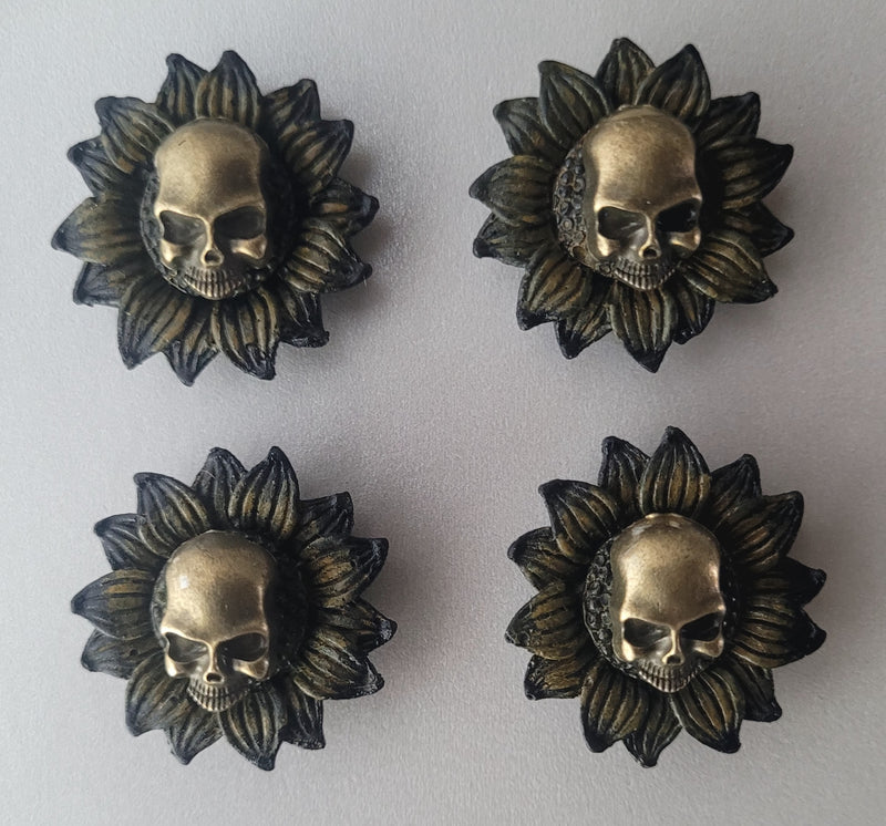 Skulls in Sunflowers Fridge Magnets – Set of 4