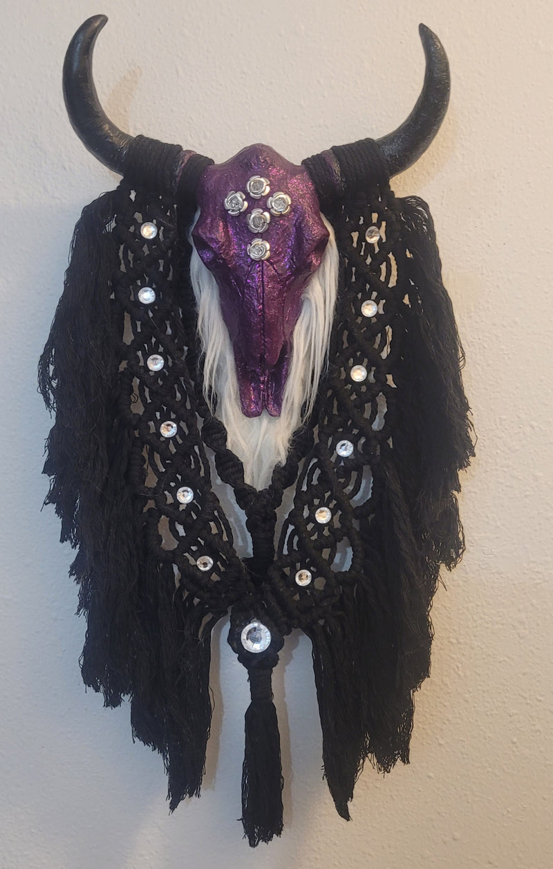 Purple Bull Skull with Black Horns and Embellishments