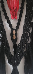 Red Resin Bull Skull with Black Horns, and Bone Beads